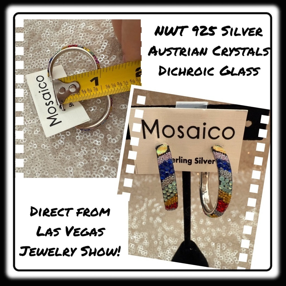 NWT Mosaico STATEMENT earrings Austrian Crystal, Dichroic Glass, 925 Silver